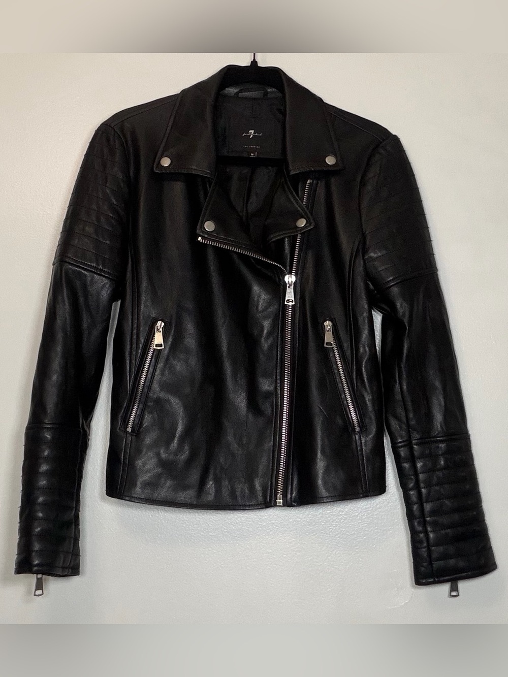 7 For All Mankind Black Leather Moto Jacket